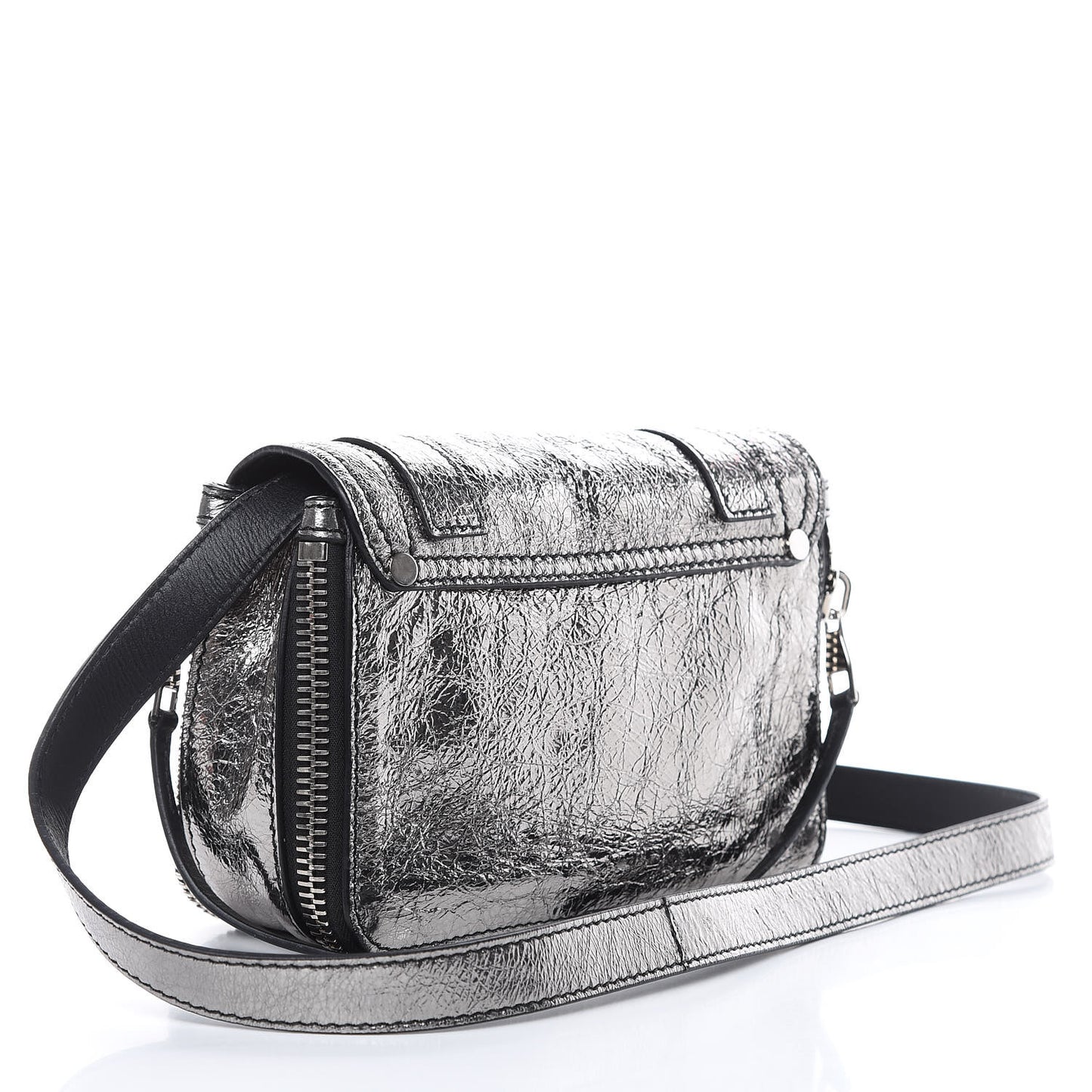 Metallic Paper Lambskin PS1 Mini Pouch Messenger Dark Silver