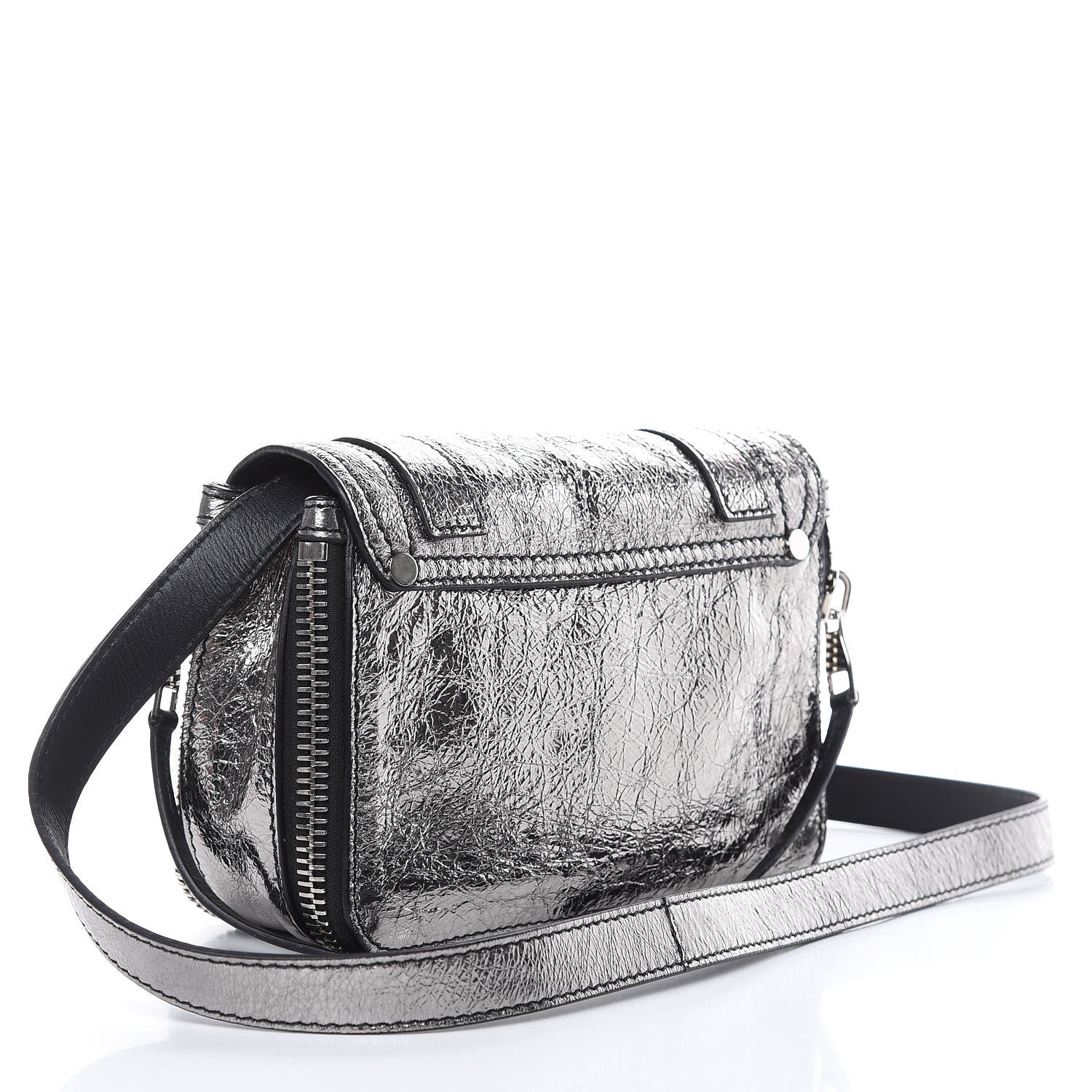 Proenza Schouler Metallic Paper Lambskin PS1 Mini Pouch Messenger Dark Silver 3 of 8