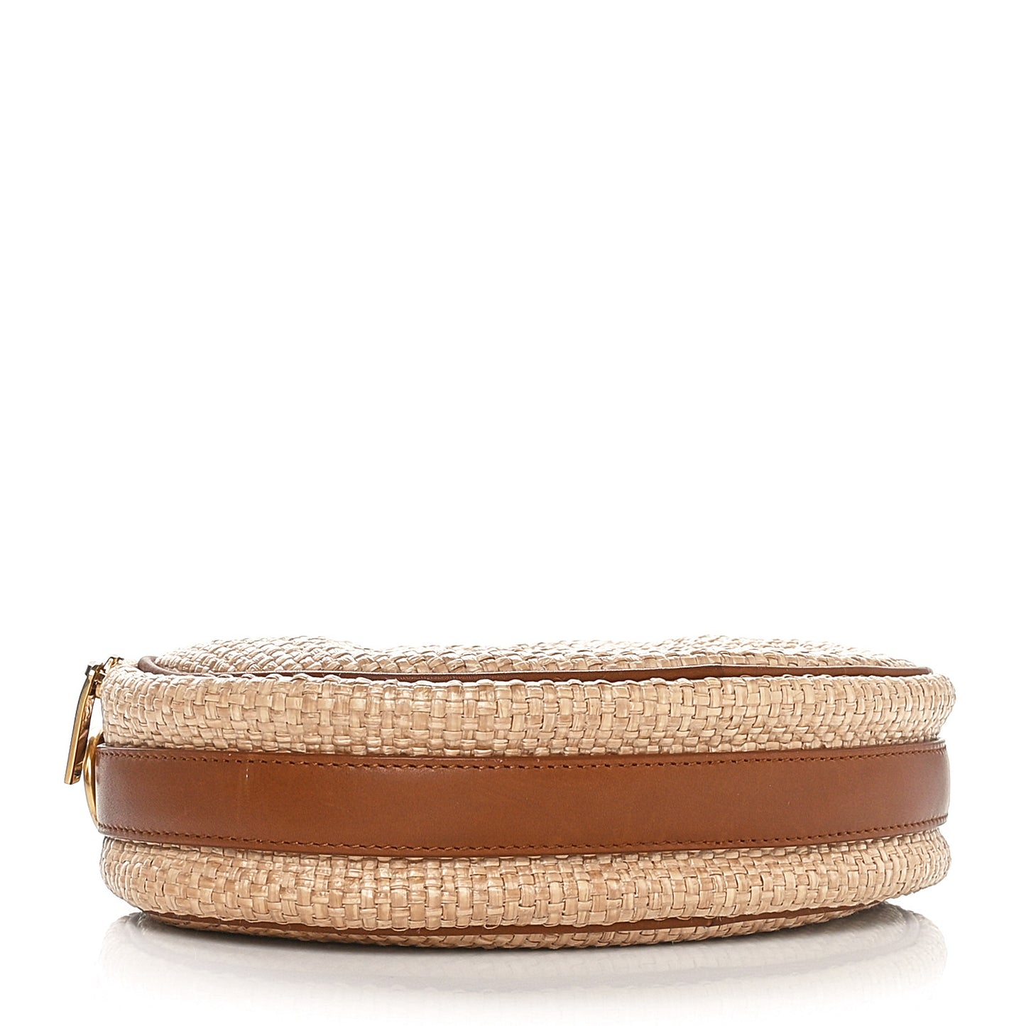 Raffia Calfskin Round Camera Bag Golden Ecru Brick