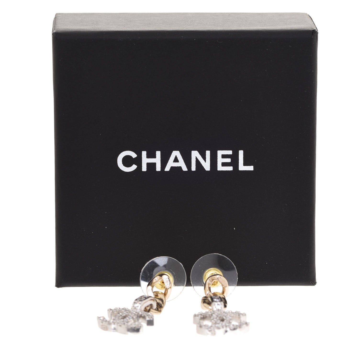 Chanel Metal Crystal CC Chain Drop Earrings Gold 4 of 4