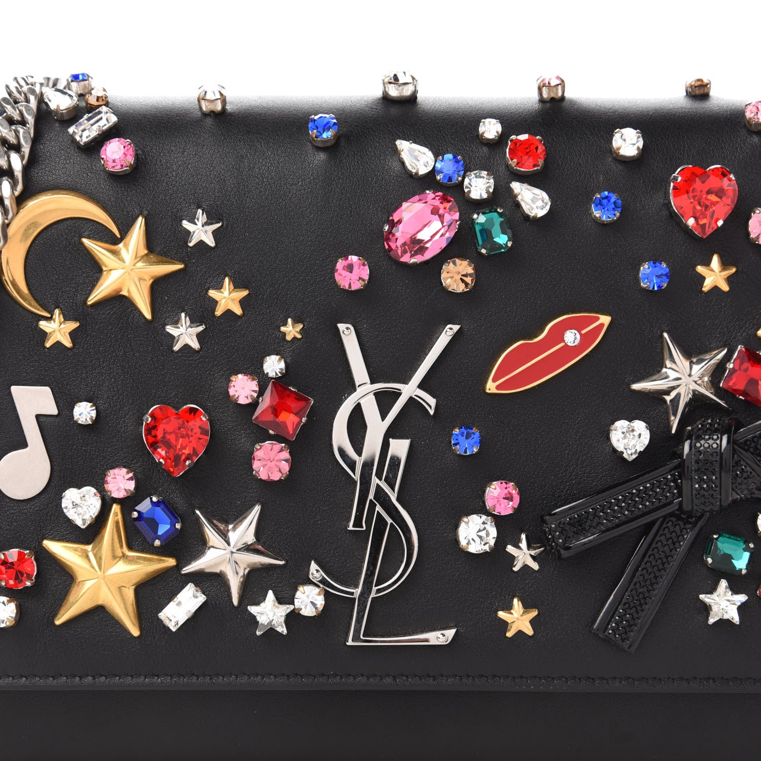 Saint Laurent Calfskin Embellished Medium Monogram Kate Satchel Black 9 of 9