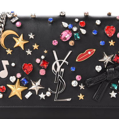 Saint Laurent Calfskin Embellished Medium Monogram Kate Satchel Black 9 of 9