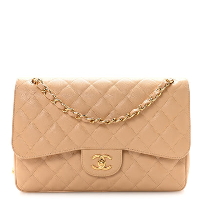 Chanel Caviar Quilted Jumbo Double Flap Light Beige 1 of 11