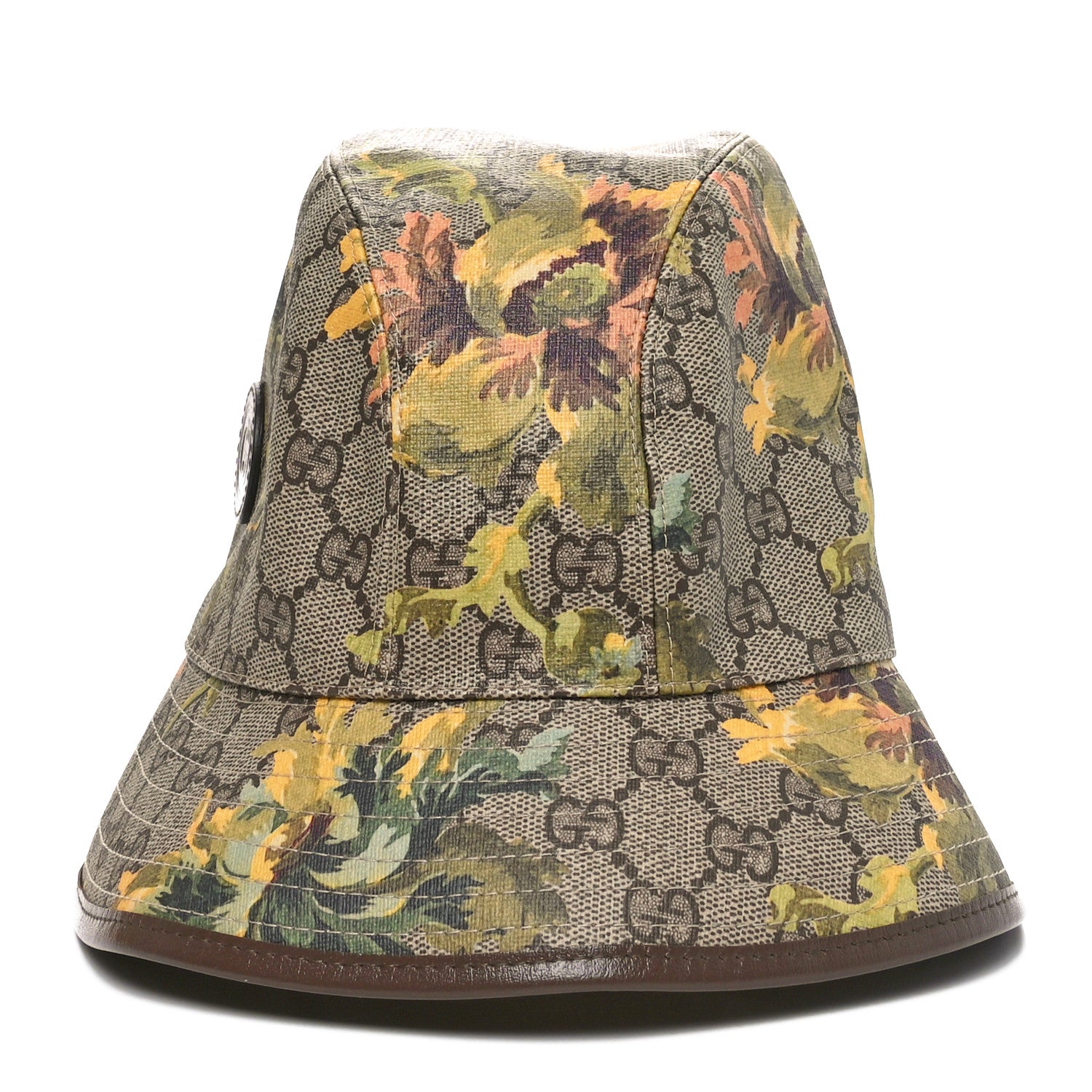Gucci GG Supreme Monogram Azalea Calfskin Dusty Carnation Retro Interlocking G Bucket Hat S Beige Ebony Multicolor 4 of 10