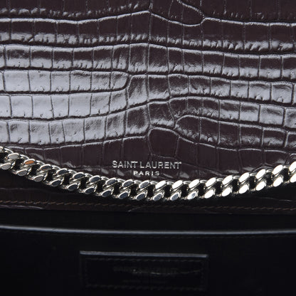 Saint Laurent Calfskin Crocodile Embossed Medium Classic Monogram Kate Tassel Satchel Amaranto 6 of 10