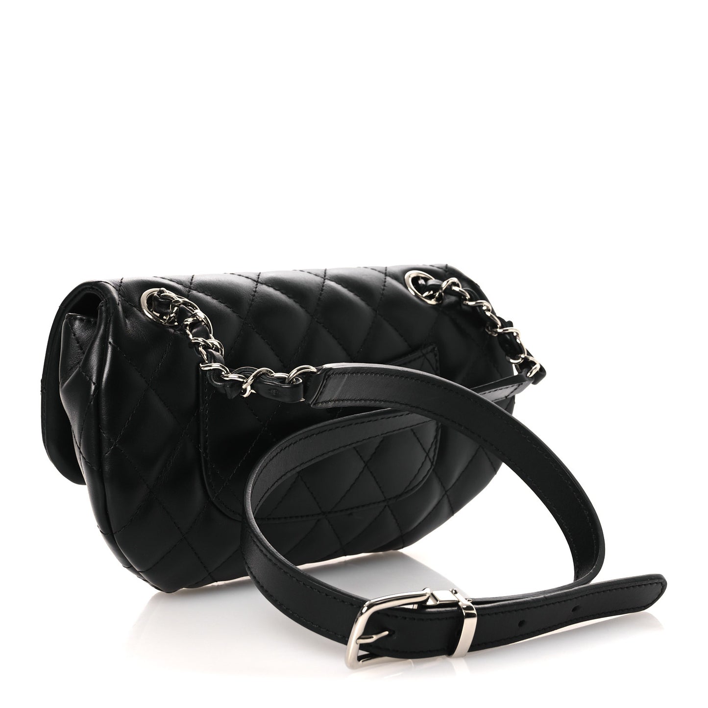 Calfskin Quilted CC Uniform Flap Belt Bag Black