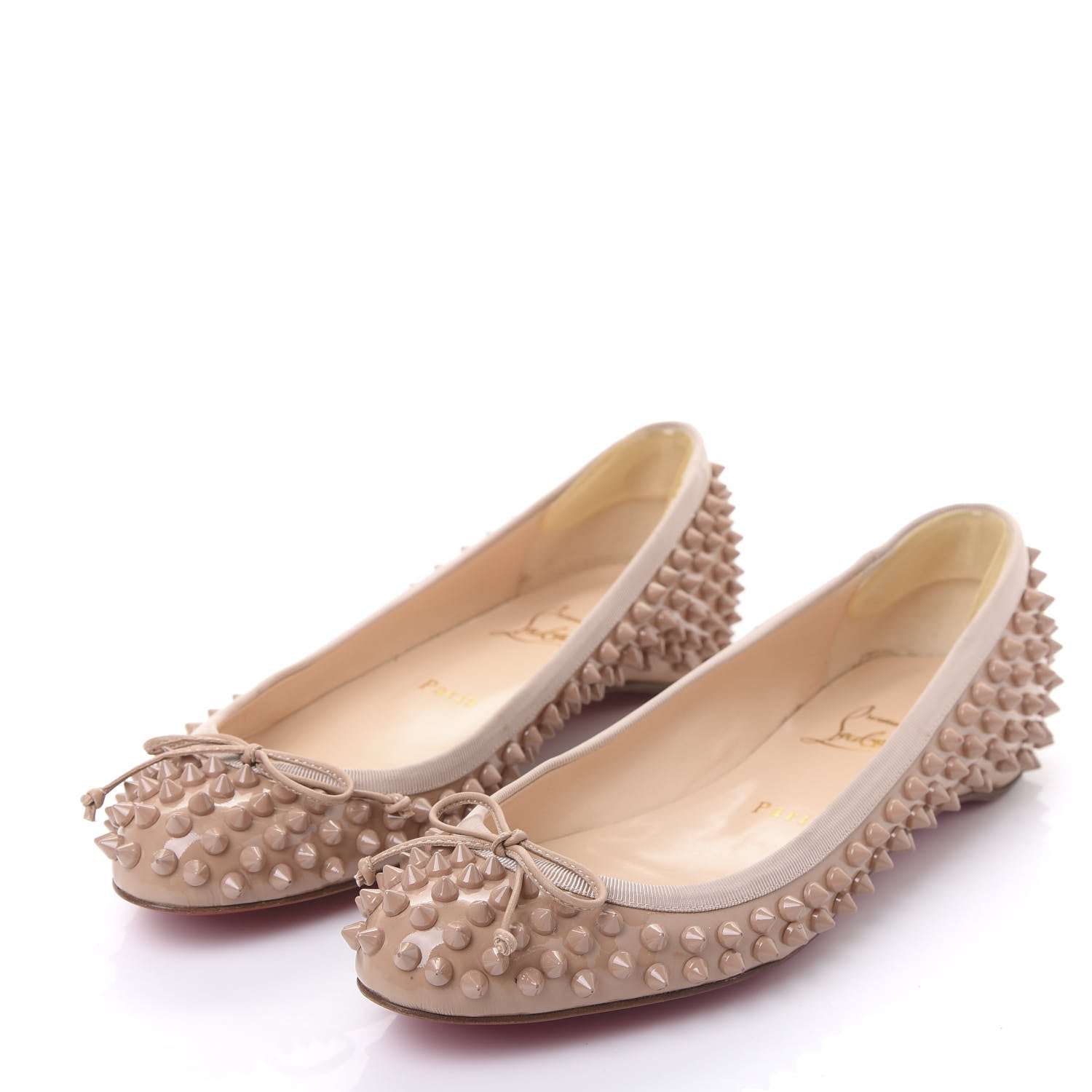 Christian Louboutin Patent Grosgrain Spikes Sonietta Flat 37 Nude 3 of 8