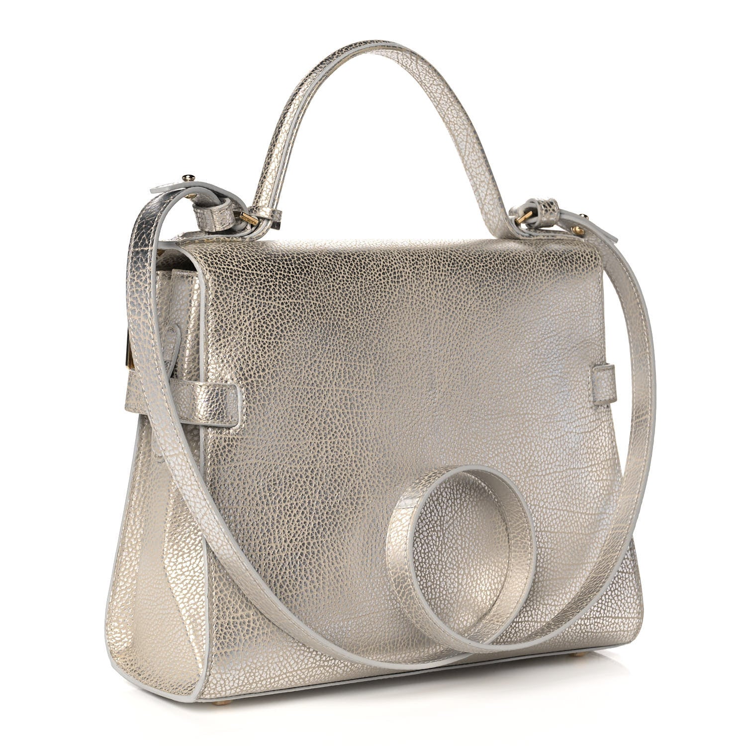 Delvaux Metallic Crispy Calfskin MM Metal Frame Tempete Satchel Antique Silver 3 of 13