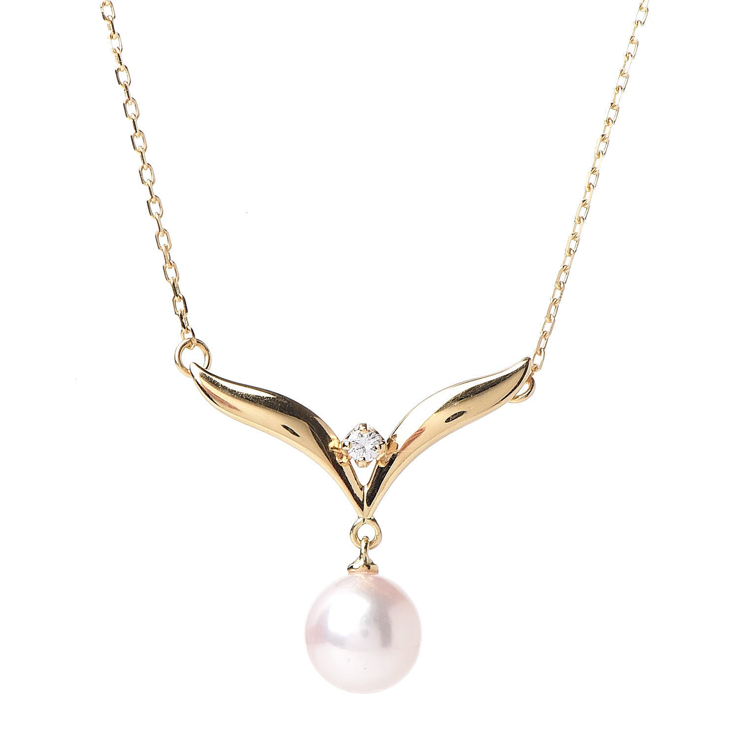 Mikimoto 18K Yellow Gold Diamond Akoya Pearl 7mm Pendant Necklace 4 of 6