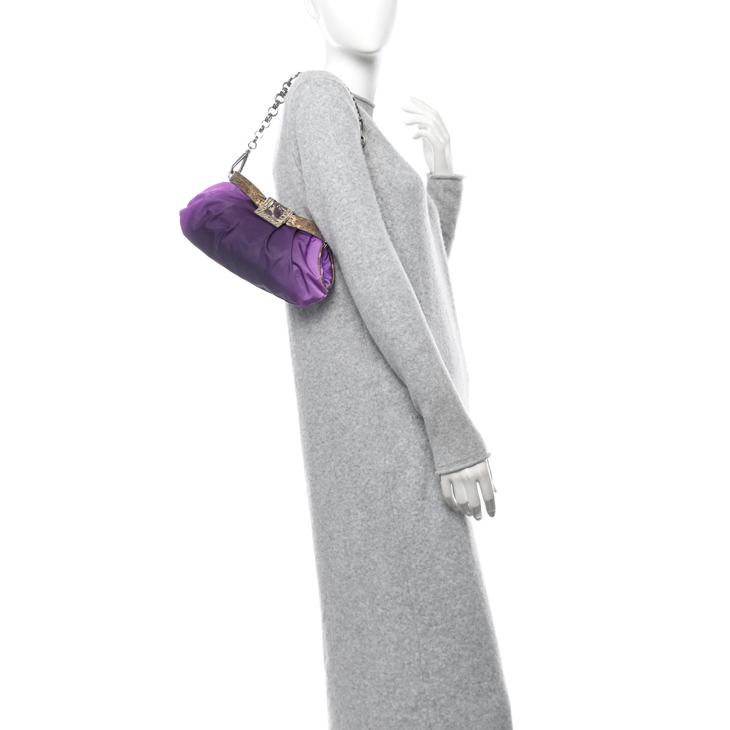 Nylon Lizard Frame Clutch Bag Ombre Purple