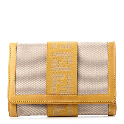 Fendi Canvas Vitello FF Tri-Fold Wallet Yellow 1 of 7