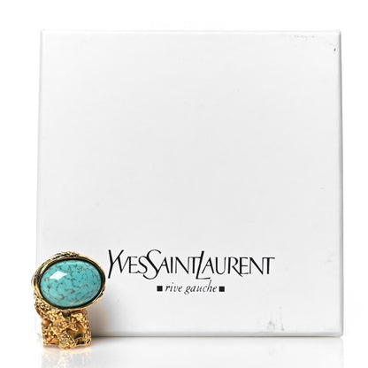 Saint Laurent Glass Cabochon Arty Ovale Ring 52 6 Gold Turquoise 5 of 5