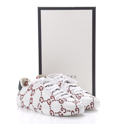 Gucci Calfskin GucciGhost Print Womens Ace Sneakers 37 White Hibiscus Red 9 of 9
