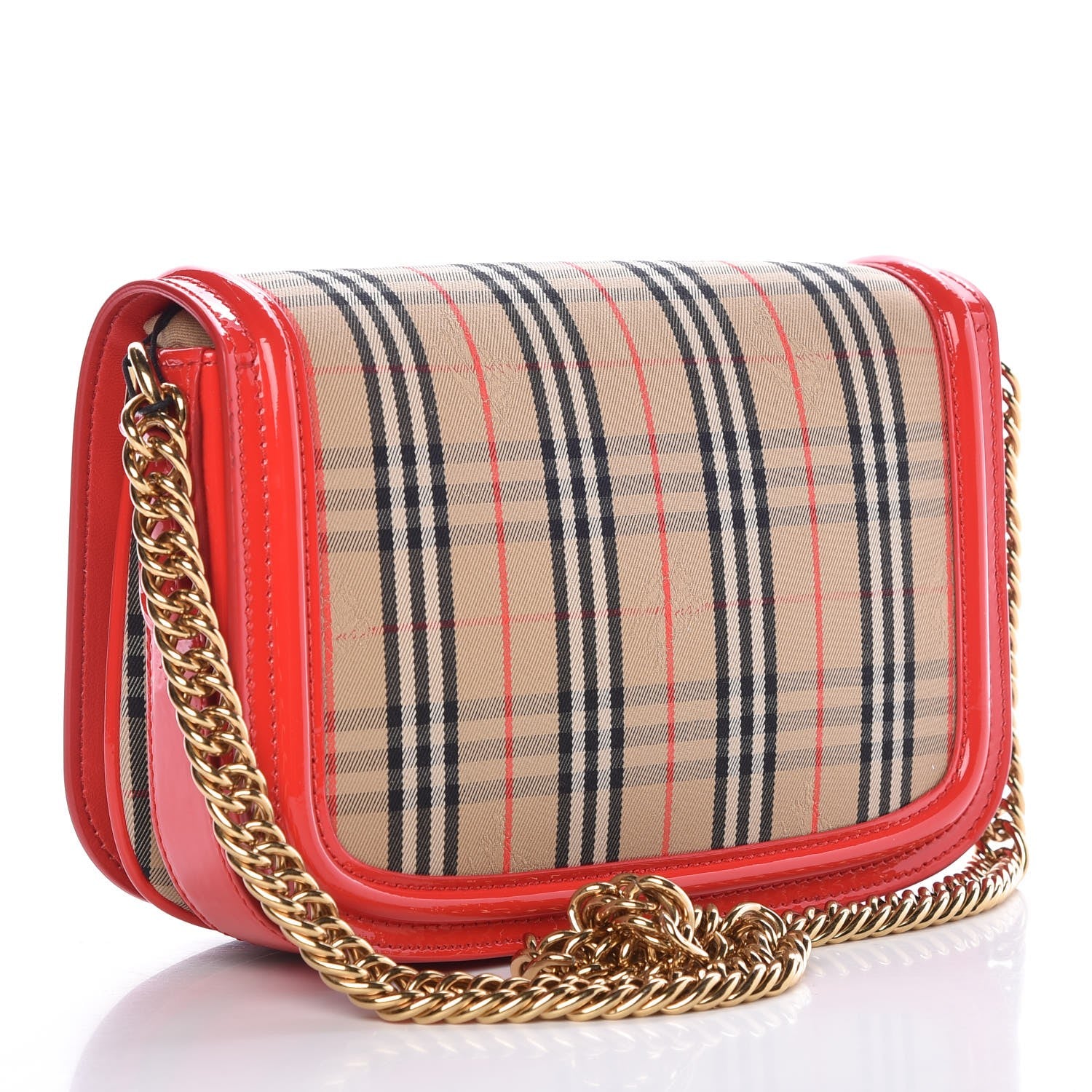 Burberry Patent 1983 Knight Check Link Shoulder Bag Bright Red 3 of 8