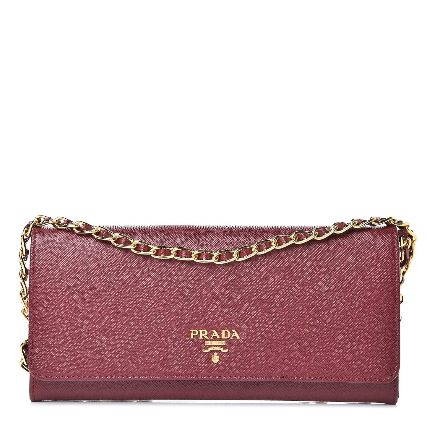 Saffiano Metal Oro Chain Wallet Cherry