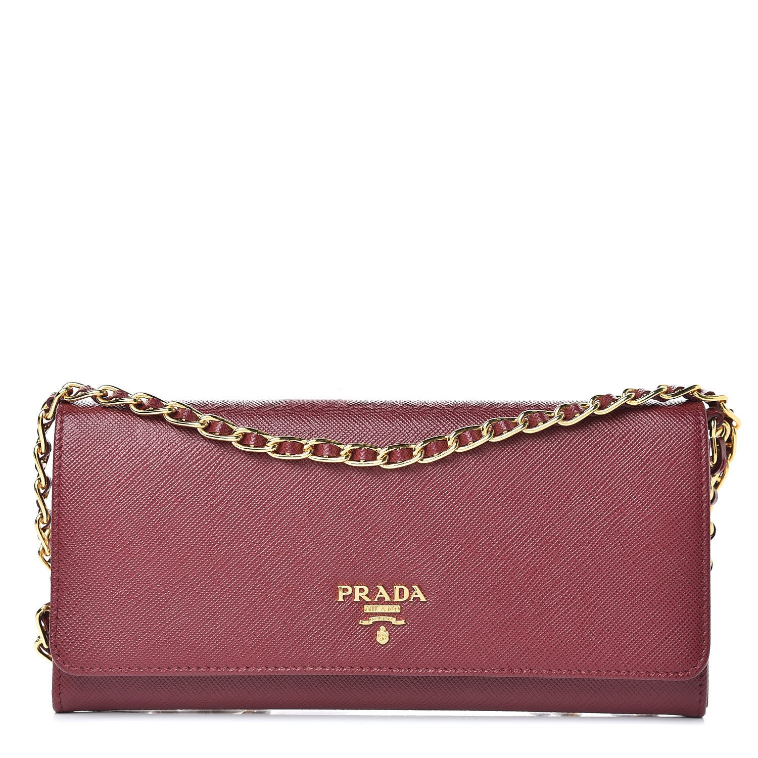 Prada Saffiano Metal Oro Chain Wallet Cherry 1 of 11