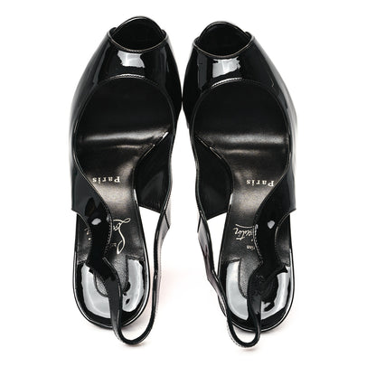 Christian Louboutin Patent Hot Chick Slingback Platform Peep Toe 120 Pumps 39 Black 2 of 8