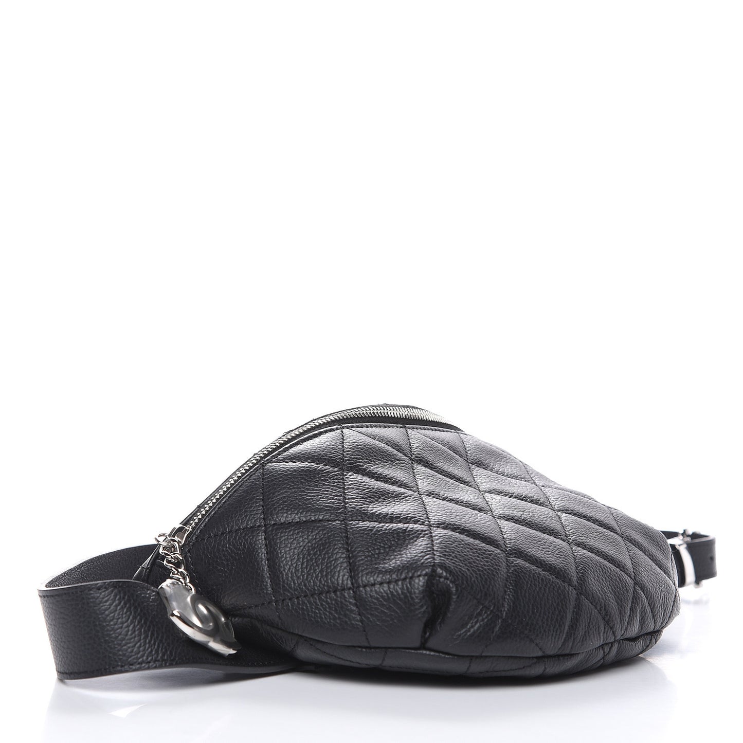 Grained Calfskin Quilted Waist Belt Bag Black