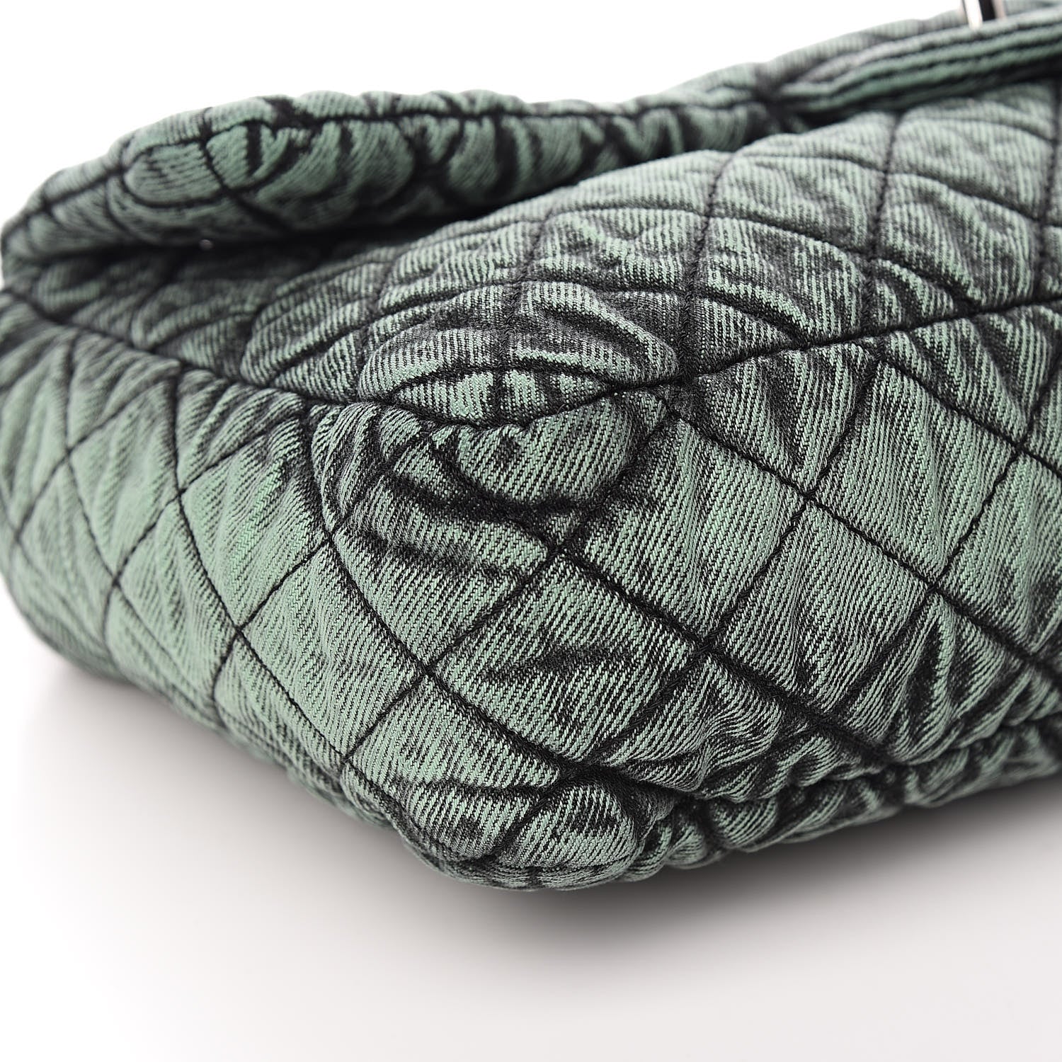 Chanel Denim Quilted Denimpression Flap Green Black 8 of 11