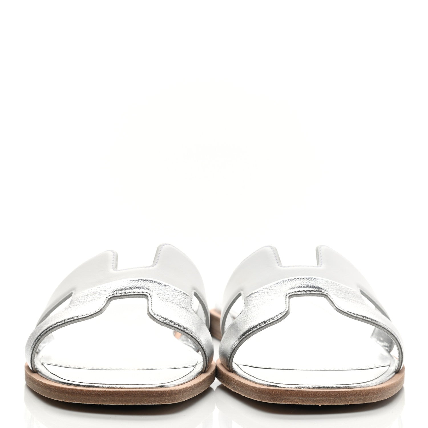Hermes Metallic Nappa Box Oran Sandals 36 White Gris Argente 2 of 11