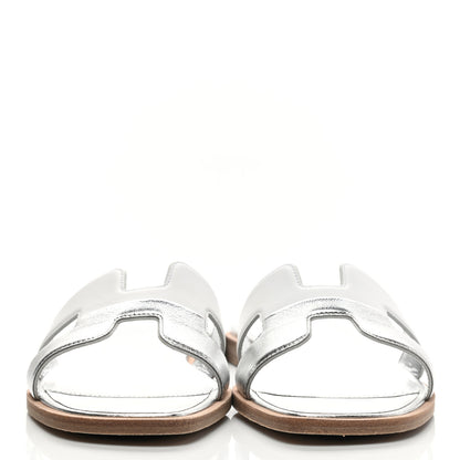 Hermes Metallic Nappa Box Oran Sandals 36 White Gris Argente 2 of 11