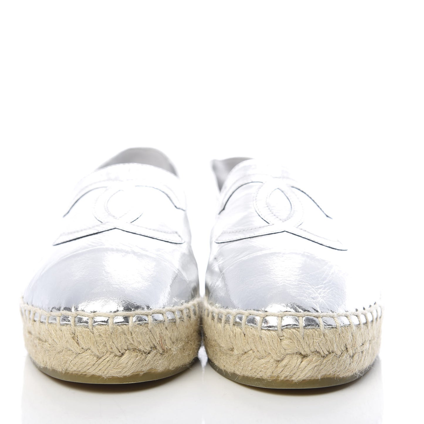 Laminated Goatskin CC Espadrilles 35 Silver