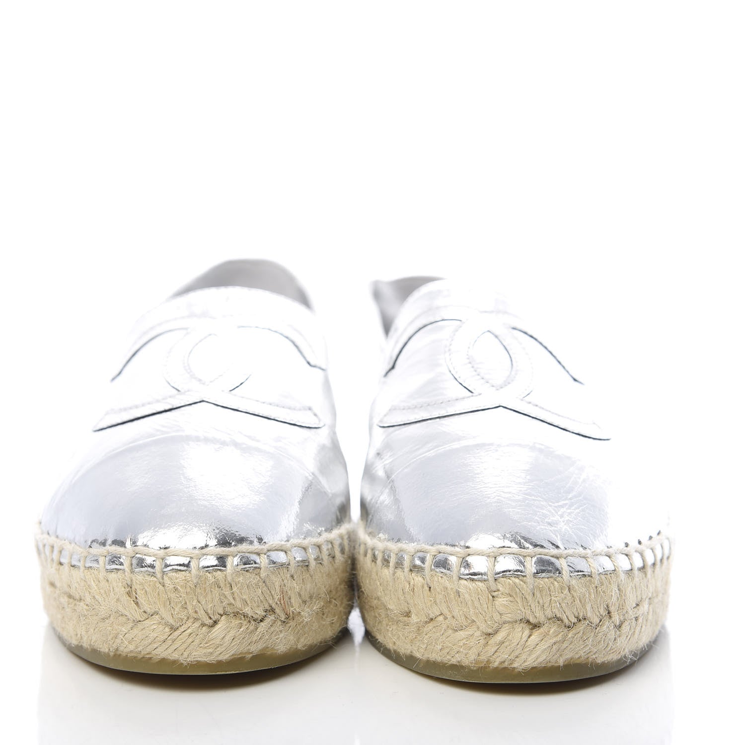 Chanel Laminated Goatskin CC Espadrilles 35 Silver 2 of 10