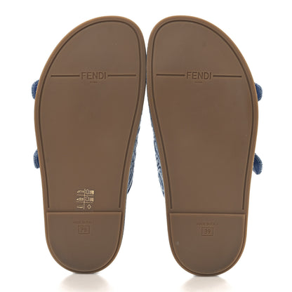 Fendi Denim FF Quilted Fendi Feel Buckled Slide Sandals 39 Blue 6 of 11