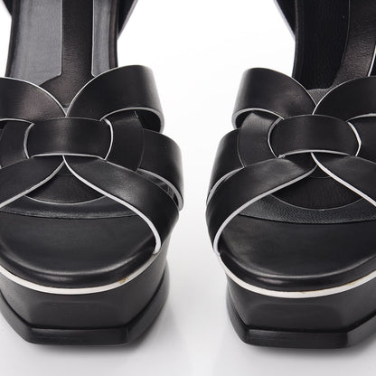 Saint Laurent Calfskin Tribute 105 Platform Sandals 37 Black White 9 of 10