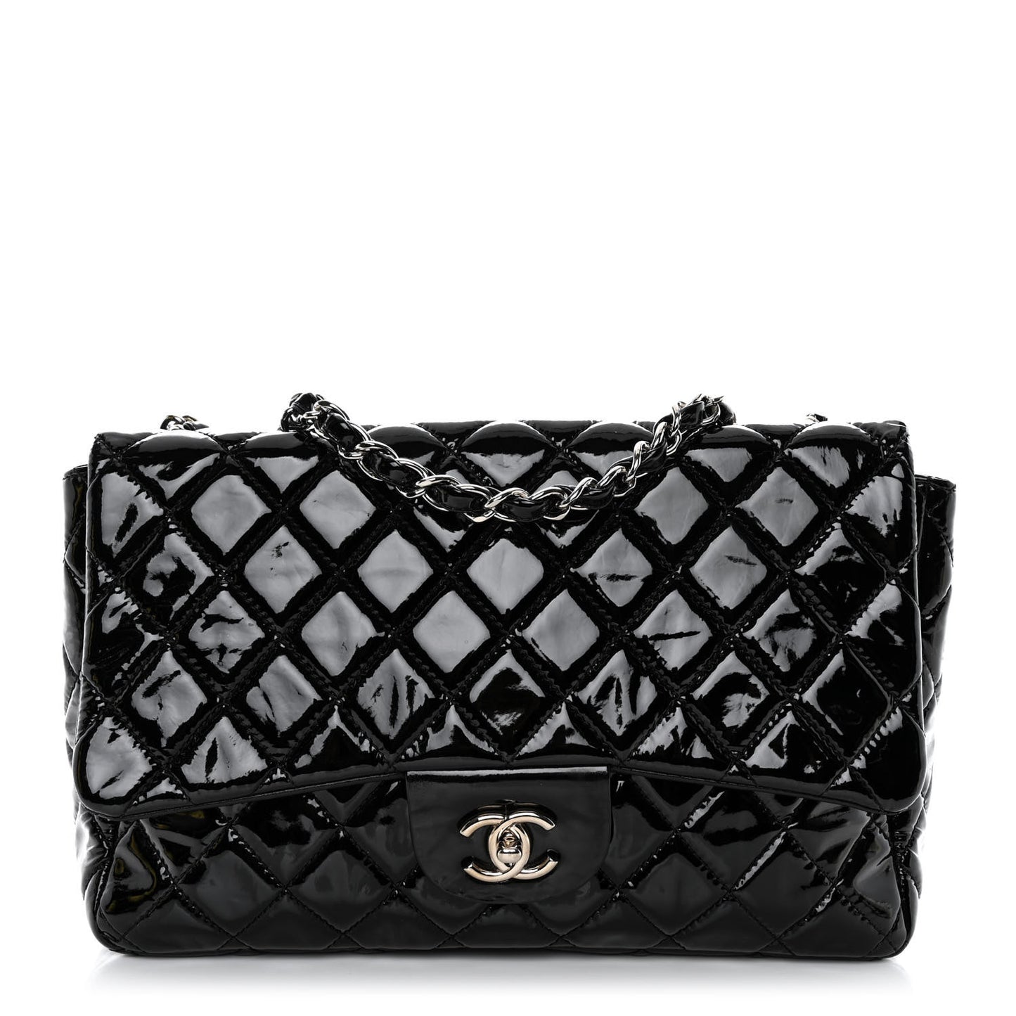 Patent Quilted Jumbo Single Flap Black