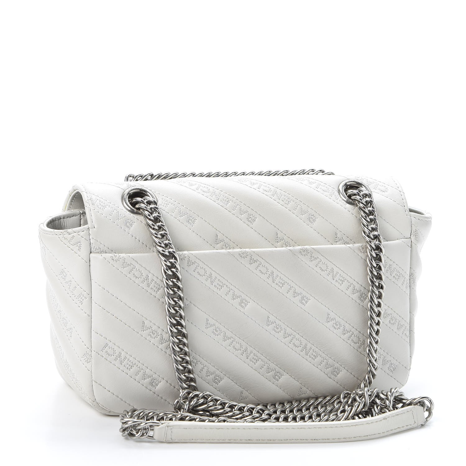 Balenciaga Calfskin Logo Matelasse S BB Round Shoulder Bag White 2 of 9