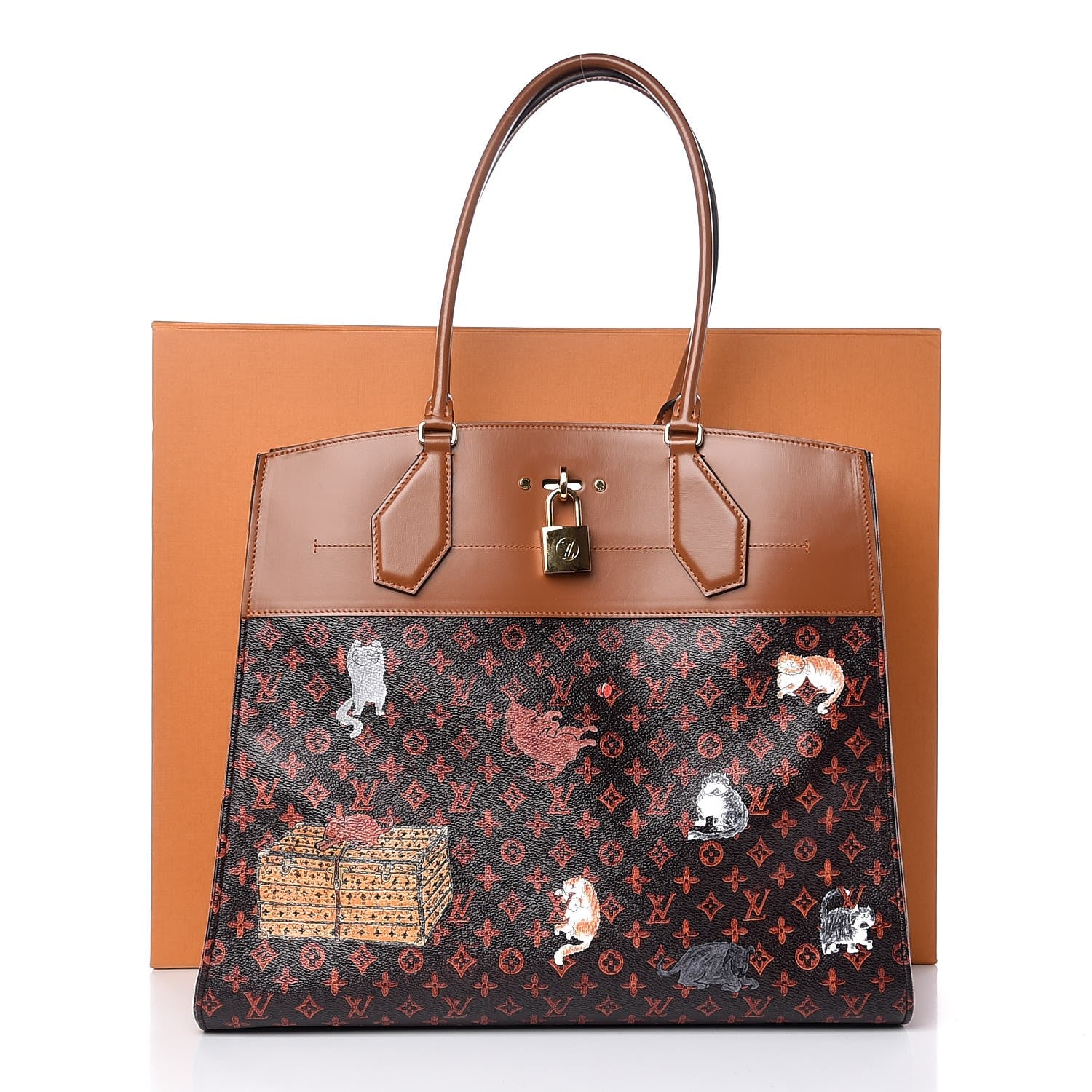Louis Vuitton Calfskin Catogram City Steamer Cabas XXL Orange Marron 7 of 7