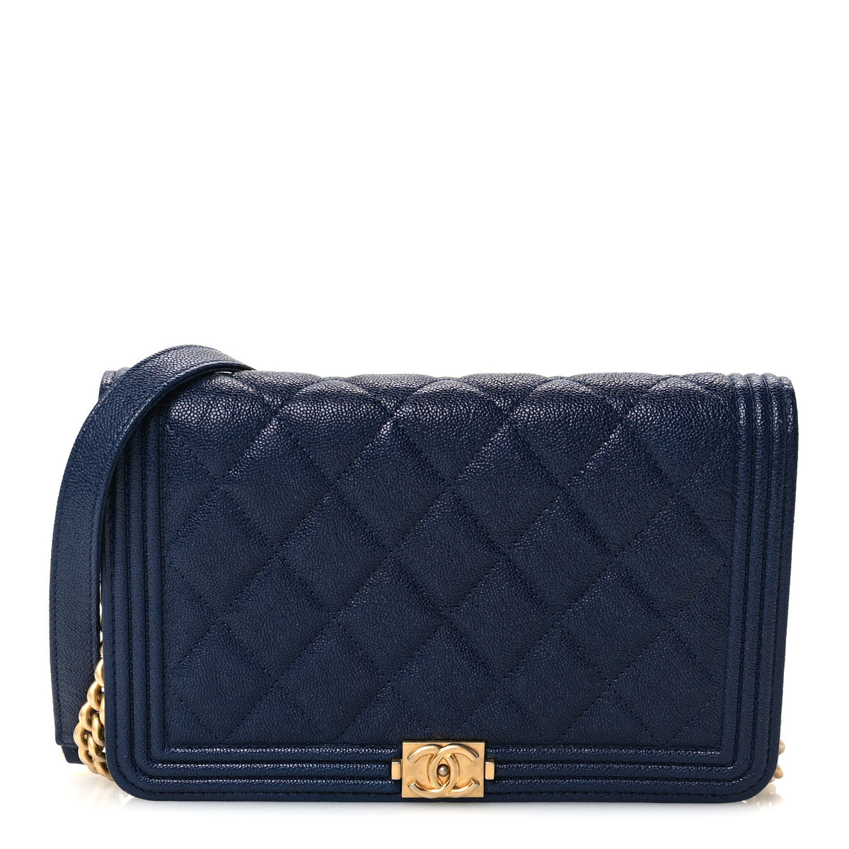 Chanel Caviar Quilted Boy Wallet On Chain WOC Navy 1 of 12