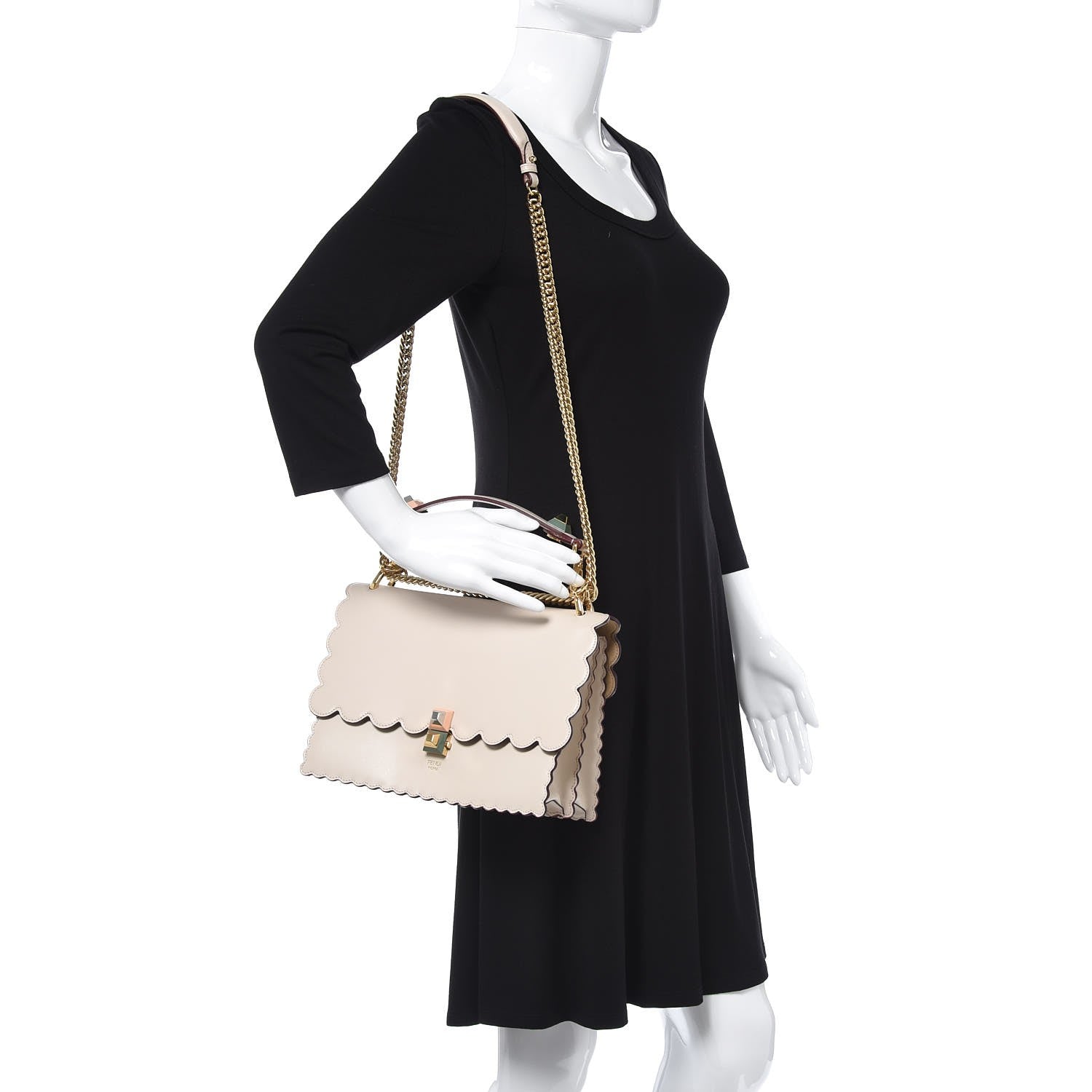 Fendi Vitello Liberty Scalloped Studded Kan I Shoulder Bag Camelia 2 of 11