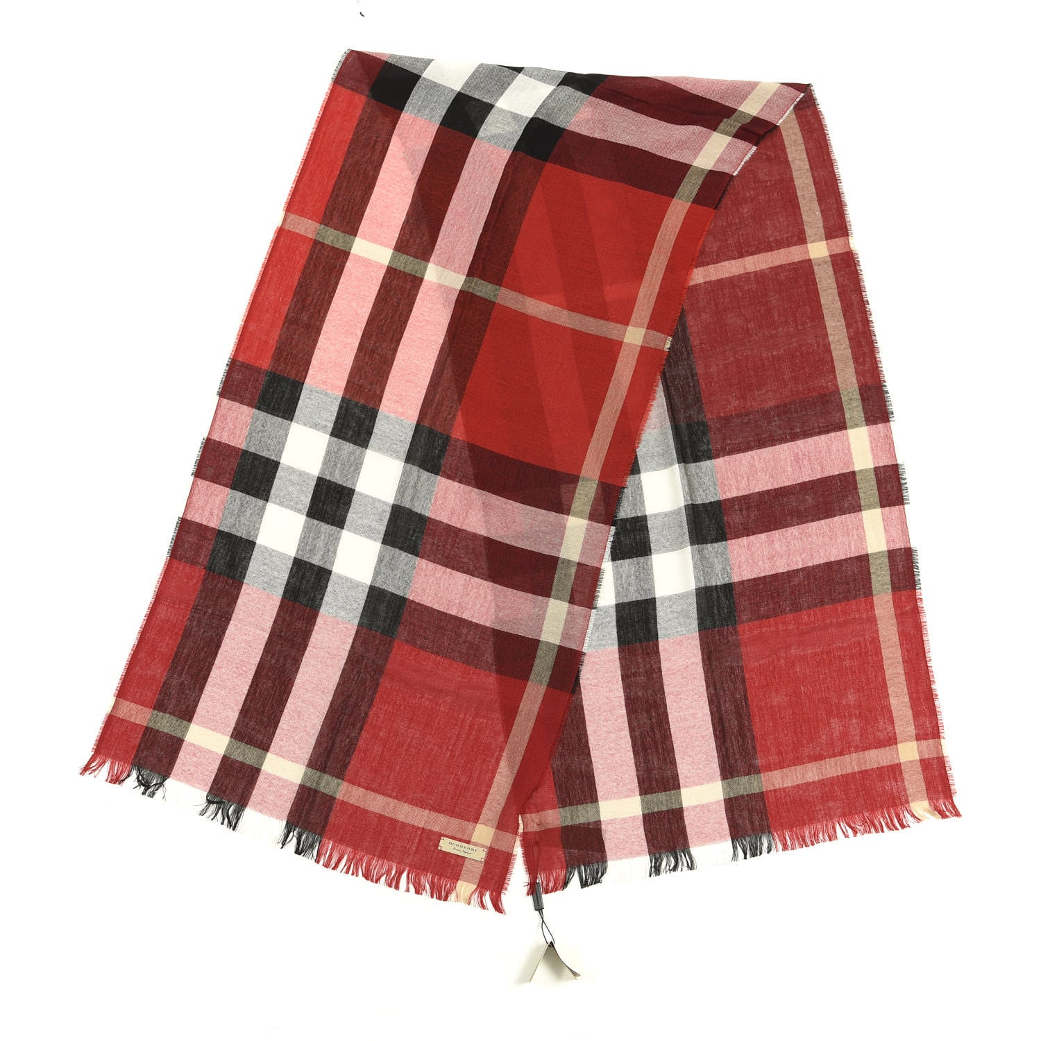 Burberry Wool Cashmere Tonal Check Lightweight Scarf Parade Red 2 of 3