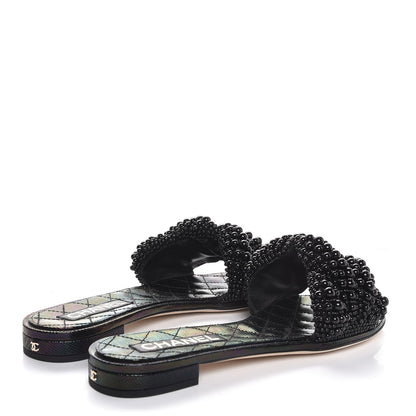 Chanel Fantasy Calfskin Pearl Cord CC Mules 40 Black 4 of 10