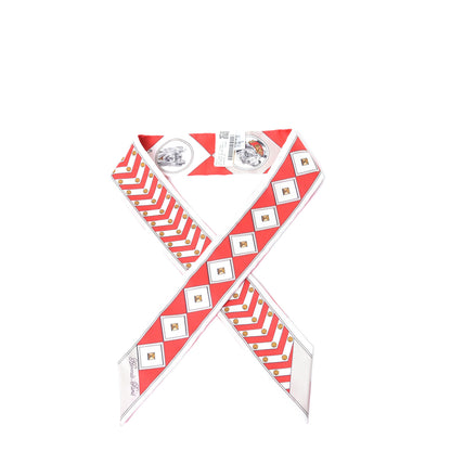 Hermes Silk Colliers Et Chiens Twilly Rouge White Mastic 1 of 4
