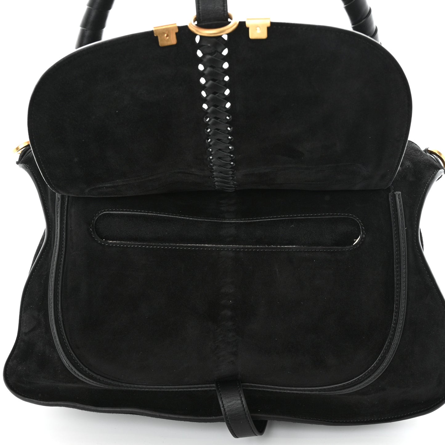 Suede Calfskin Braided Medium Marcie Double Carry Black