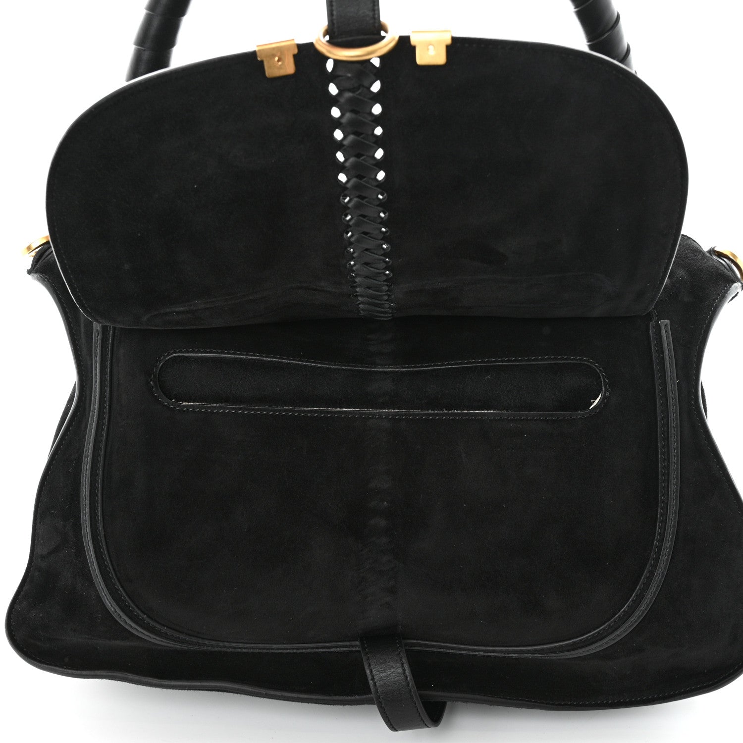 Chloe Suede Calfskin Braided Medium Marcie Double Carry Black 6 of 11