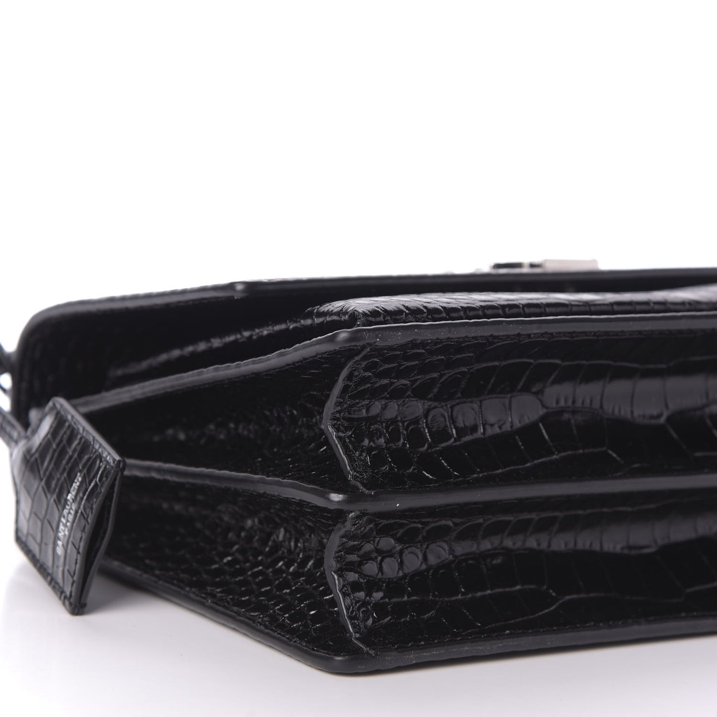 Calfskin Crocodile Embossed Medium Monogram Sunset Black