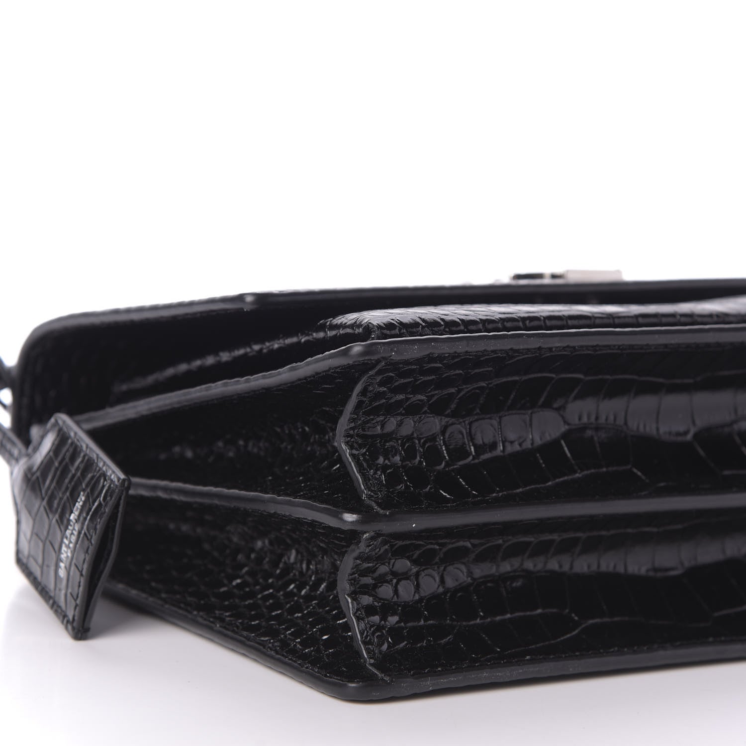 Saint Laurent Calfskin Crocodile Embossed Medium Monogram Sunset Black 6 of 8