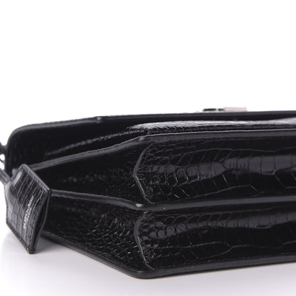 Saint Laurent Calfskin Crocodile Embossed Medium Monogram Sunset Black 6 of 8