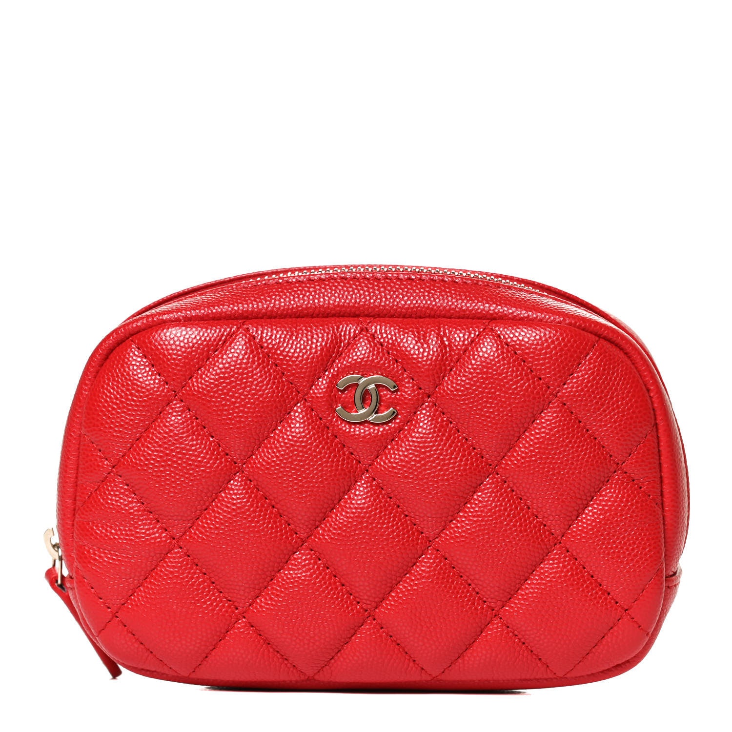 Chanel Caviar Quilted Small Curvy Pouch Cosmetic Case Red 1 of 12
