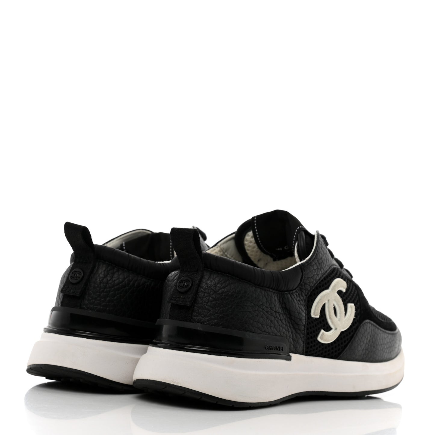 Calfskin Mesh Lycra Suede Womens Logo Sneakers 36 Black