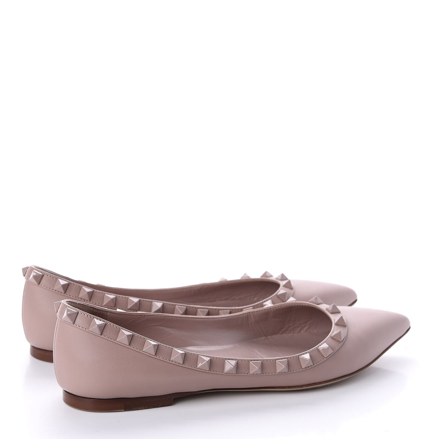 Calfskin Lacquered Monochrome Rockstud Ballerina Flats 36.5 Poudre