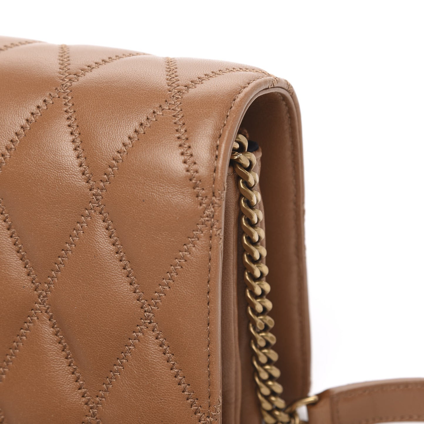 Lambskin Diamond Quilted Angie Chain Bag Tan