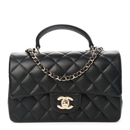Chanel Lambskin Quilted Mini Top Handle Rectangular Flap Black 1 of 11