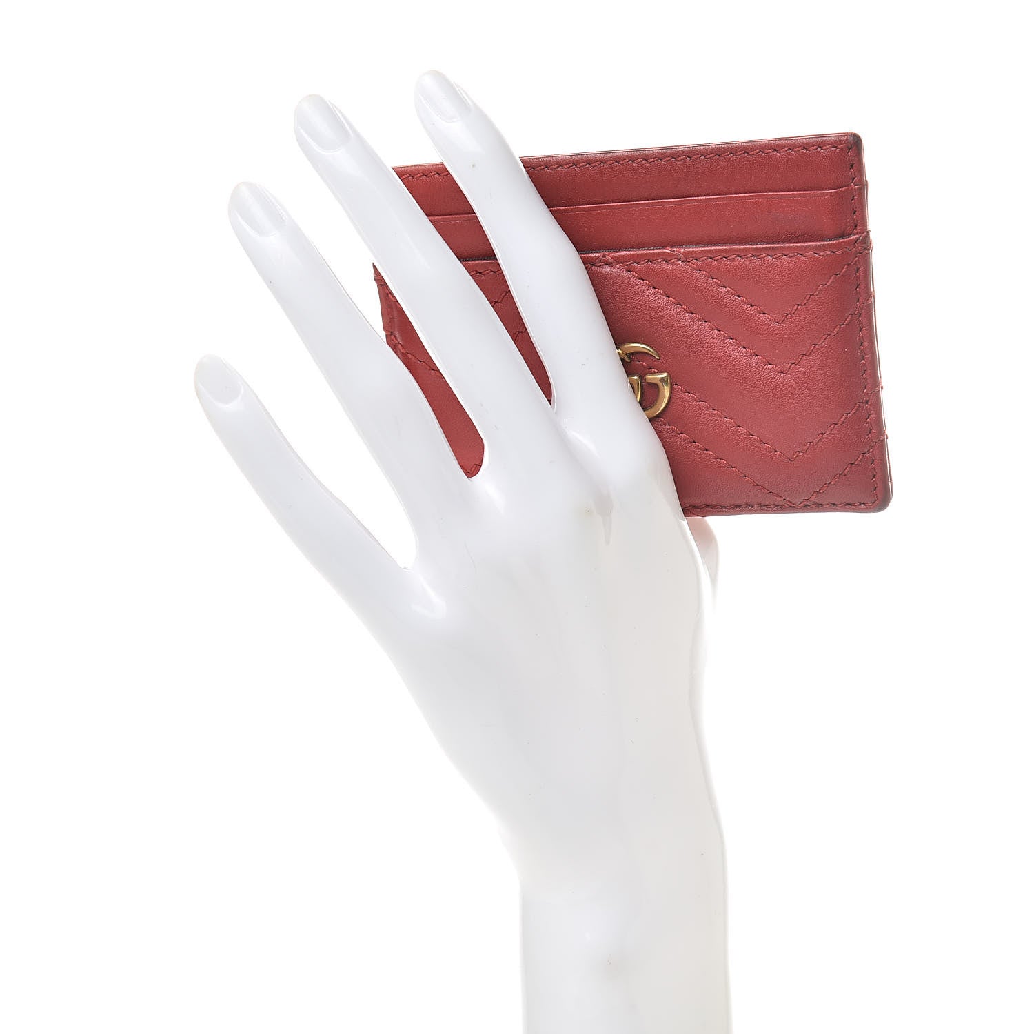 Gucci Calfskin Matelasse GG Marmont Card Holder Hibiscus Red 2 of 11