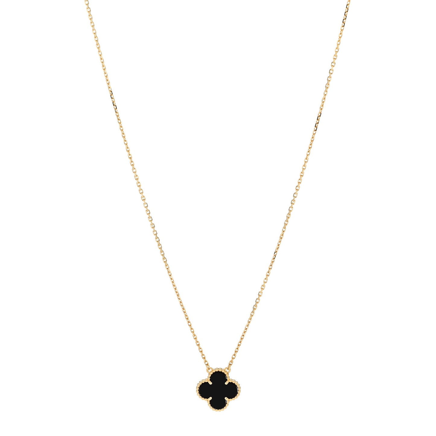 18K Yellow Gold Black Onyx Vintage Alhambra Pendant Necklace