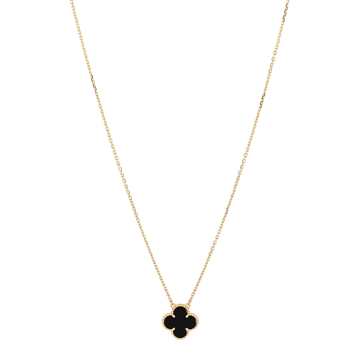 Van Cleef & Arpels 18K Yellow Gold Black Onyx Vintage Alhambra Pendant Necklace 1 of 7